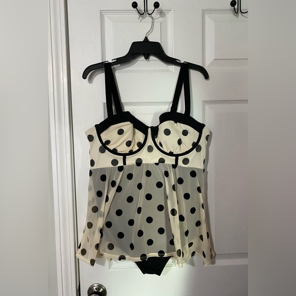 torrid Other - Torrid Cream and Black Polka Dot Swim Dress